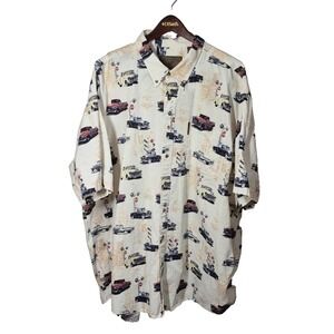 North River Outfitters‎ Shirt Mens 4XLT Beige Car Print Button Down Short Sleeve